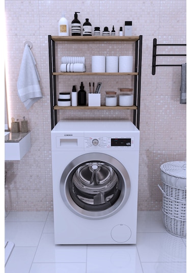 Dekoratif Makine Üstü Düzenleyici Üçlü Raf Ceviz