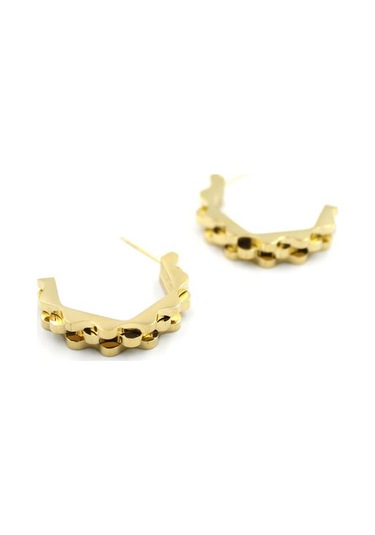 Tırtıklı Beşgen Çelik Küpe - Altın Altın