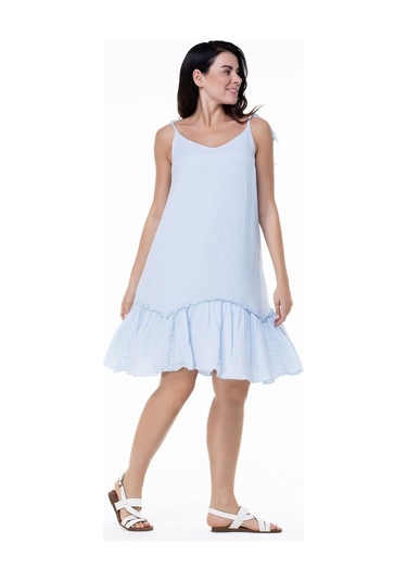 Askılı Müslin Serra Volanlı Kısa Elbise Buz Mavi Bmv-buz Mavi