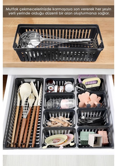 10 Parça Modüler Çekmece İçi Organizer Set - Banyo Mutfak Makyaj Aksesuar Ofis Düzenleyici Siyah