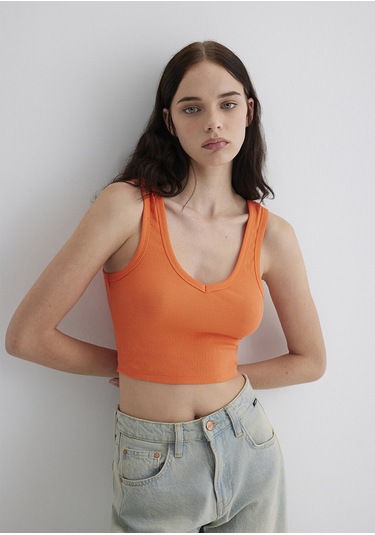 Mavi V Yaka Basic Crop Turuncu Kadın Kolsuz T-shirt M1612375-71272 Turuncu