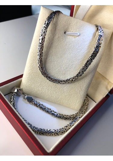 Erkek Gümüş Kolye - 3.5mm Yassı Ezme Kral Model • Işıklı Kutuda • Sevgiliye • Eşe • Babaya Hediye