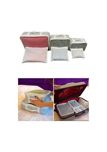 6'lı Valiz Düzenleyici Set - Çizgili Gri