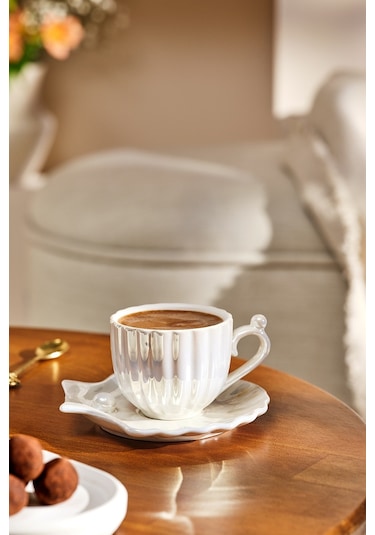 Emsan İstiridye 2 Kişilik Porselen Kahve Fincanı Takımı Beyaz 90 Beyaz