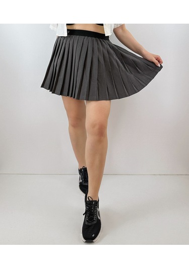 Modaonna Gri Pilili Mini Etek Gri