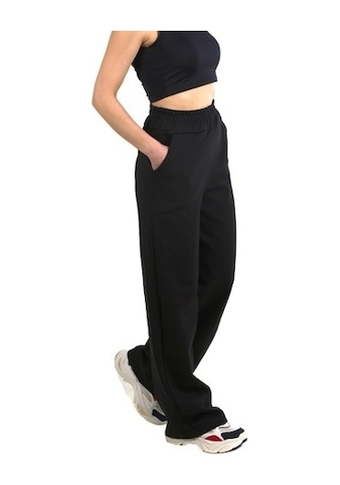 Kadın Siyah Yüksek Bel Bol Kesim Eşofman Altı Siyah