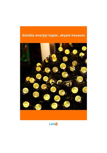 Güneş Enerjili 5 Metre Sarı Opak Led Işık Bahçe Aydınlatma Çok Renkli