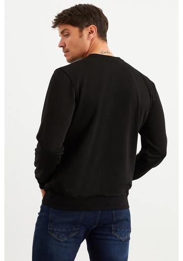 Mysport 5010 Erkek Bisiklet Yaka Baskılı Sweatshirt-siyah Siyah