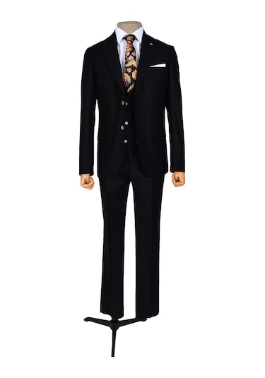 Düz Çift Düğme 6 Drop Yelekli Erkek Takım Elbise