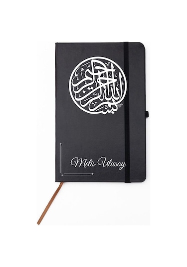 Kişiye Özel Besmele Hat Yazılı Deri Kapak Hediyelik Defter Siyah