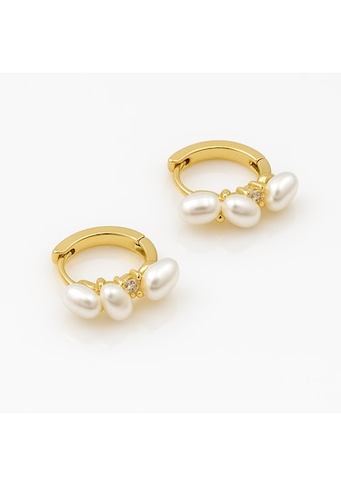 14k Gold Plated String Of Pearls Hoop Küpe Gold