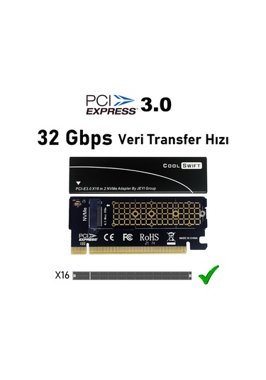 JEYI Coldswift M.2 NVMe to PCIe 3.0 X16 Soğutuculu Adaptör