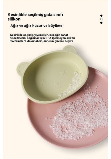 Jianfan Ayıcık Desenli Vakumlu Silikon Mama Kabı Bebek Beslenme Kasesi Yeşil Yeşil