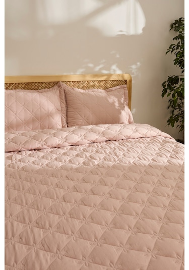 Kaşmir Home Lilly Çiçekli Çift Kişilik Yatak Örtüsü Takımı Pudra Pudra