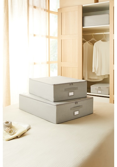 Ocean Home Textile 2'li Gri Balıksırtı Destekli Hurç Set  45 x 55 x 18 + 55 x 70 x 18 cm