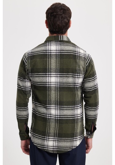 Tudors Erkek Slim Fit Dar Kesim Kareli Kışlık Oduncu Gömlek-42372 Haki