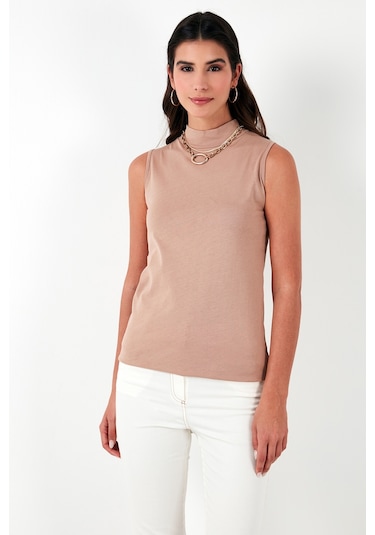 Lela Pamuklu Kolsuz Dik Yaka Bayan T Shirt 5865710 Bisküvi