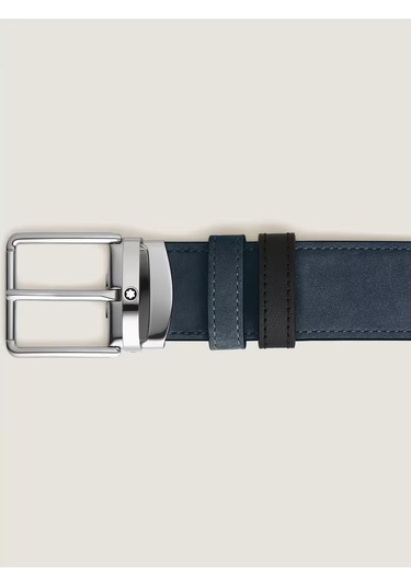 Montblanc Everyday Süet Siyah 35 Mm Çift Taraflı Deri Kemer 22100 Mavi