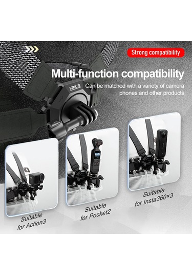 Jeemson Startrc Spor Kamera Göğüs Bandı, Manyetik Hızlı Çıkarma, Kolaysan, Fpv Kayıt, Gopro/ınsta360 Uyumlu, St-1120349 Siyah