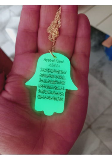 Ayetel Kürsi Fatma Ana Eli Karanlıkta Parlayan Fosforlu Zincirli Kolye Yeşil