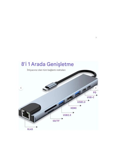 Macbook Pro Air Usb Type-c Hub Dönüştürücü Çevirici Çoklayıcı Usb Hdmı Micro Sd 8 Girişli-4961