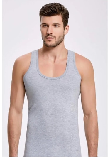 Qulat Pamuklu Erkek Askılı Atlet 6'lı Paket - Gri