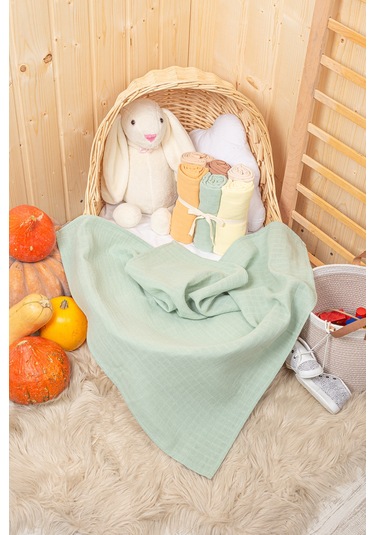 Unisex Renkli Pamuk 6lı Çok Amaçlı Müslin Bez Kahverengi