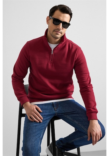 Süvari Koyu Bordo Regular Düz Yarım Balıkçı Yaka Sweatshirt Ssw2013700001-k09 Koyu Bordo