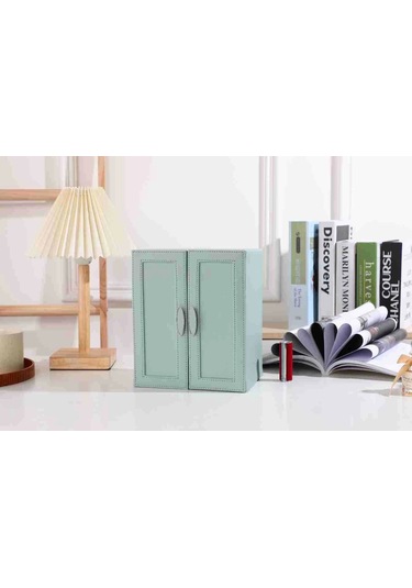 Dışı Deri İçi Kadife 5 Çekmeceli Takı Bijuteri Mücevher Kutusu Organizer Düzenleyici Yeşil İthal Ürü