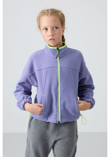 Tommy Life Eflatun Kalın Yumuşak Dokulu Standart Fit Nakışlı Polar Kız Çocuk Sweatshirt - 75157 Eflatun