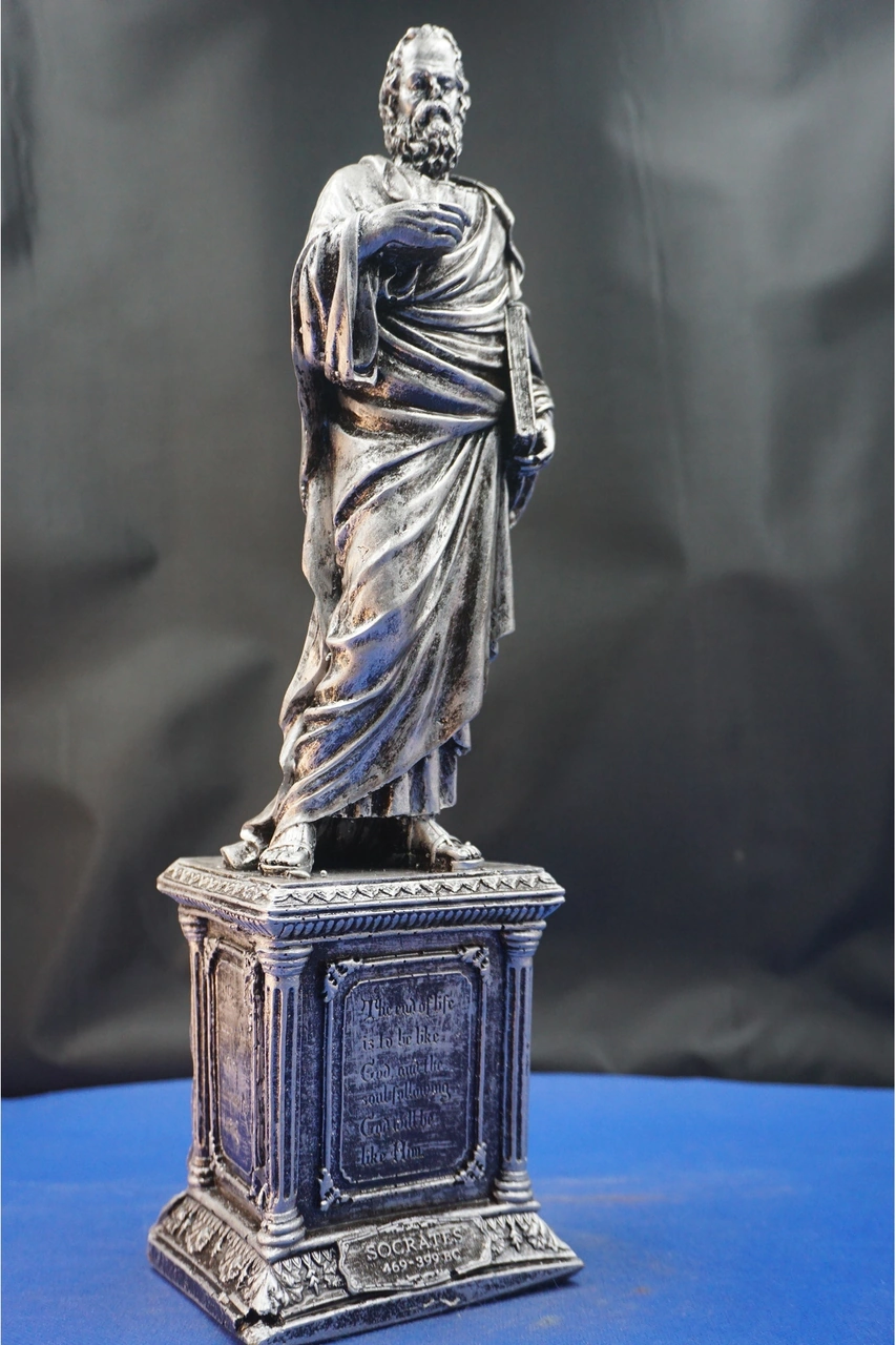 Atinalı Filozof Sokrates Heykel Biblo Bilgelik Ve Felsefenin Simgesi Hediyelik Aksesuar 35 Cm Gümüş