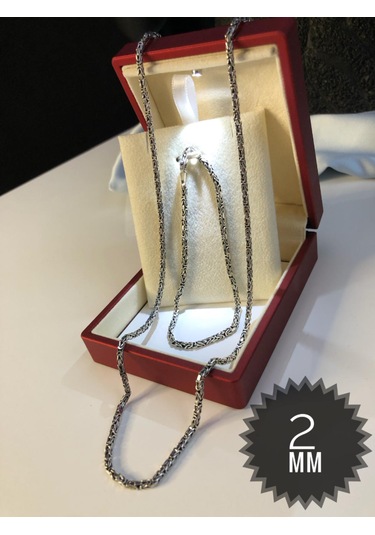 Erkek Gümüş Set - 2mm Kare Kral Model Işıklı Kutuda Sevgiliye