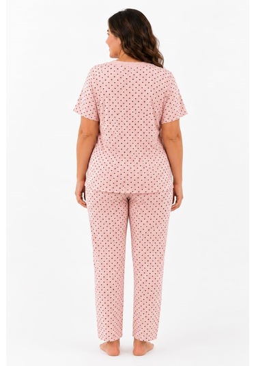 Pemilo Kadın Büyük Beden 7918 Kısa Kol Bambu Pijama Takımı Pembe