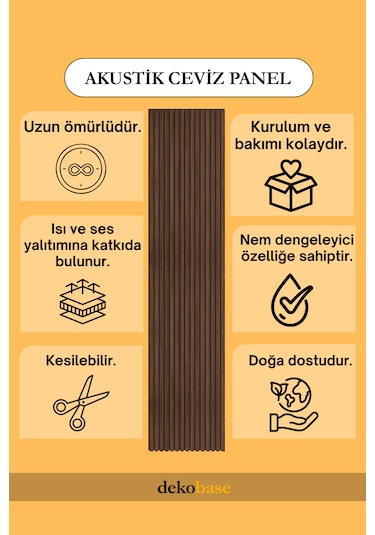 60x240 Cm Ceviz Renk Akustik Ahşap Duvar Paneli