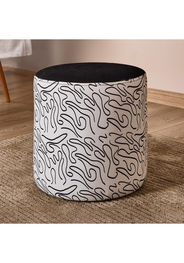 Just Home Sepia Silindir Desenli Puf - Beyaz / Siyah - 42x40x40 Cm Beyaz / Siyah