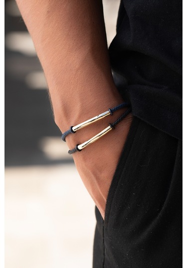Cenova Kuyumculuk 14 Ayar Altın Lacivert Örme Kauçuk Erkek Bilekliği Lacivert