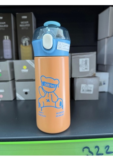 Paslanmaz Çelik Termos Su Şişesi 350ml Vakumlu Pipetli Turuncu İthal Ürün Turuncu