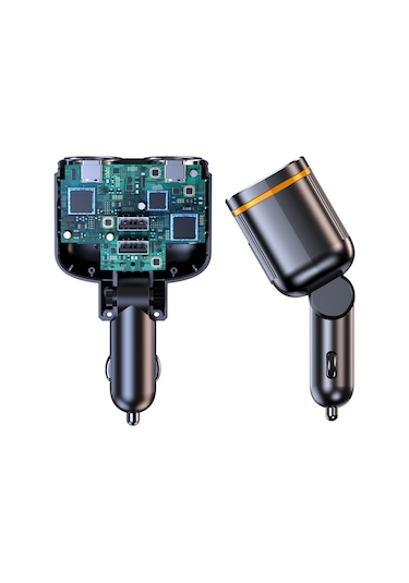 Kangvka Siyah Araç Şarj Aleti 12-24v, Pd45w Hızlı Şarj, İki Usb-c Ve İki Usb Portu, Led Voltaj Göstergesi, Çoklu Güvenlik Koruması