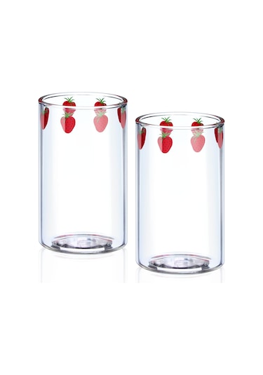 300ml Pipetli Cam Süt Şişesi, Sevimli Yeniden Kullanılabilir Çilek Meyve Bardakları Şeffaf Gl