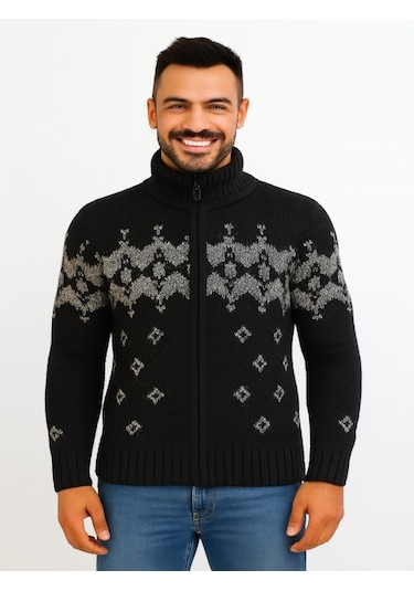 Tarz Cool T00575 Erkek Desenli Triko Hırka - Siyah - St00575-siyah-m Siyah