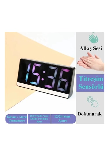 Sr2205 Rgb Rakamlı Dijital Masa Saati Titreşim Sensörlü Alarm/takvim/termometre/çalar Saat 07 Beyaz