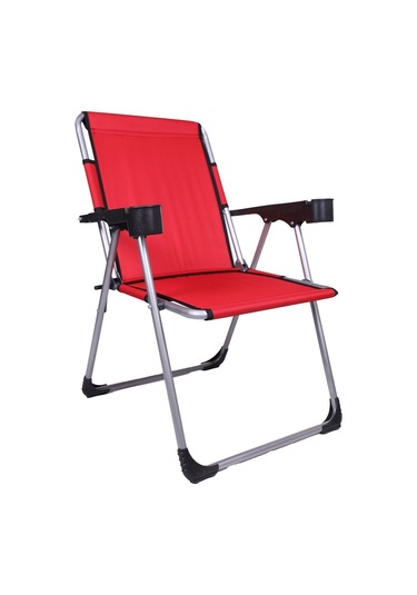 Alin Metal Kamp 3''lü 140 Kg Taşima Kapasiteli Lüks Bardaklıklıp Kamp & Piknik Sandalyesi Ssd-03 Kırmızı