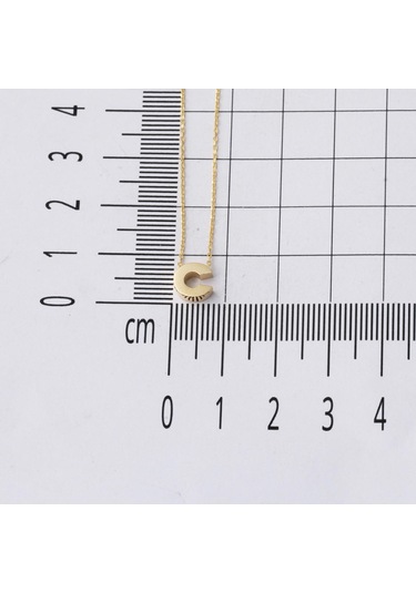 C Harfi Taşsız Minimal Harf Altın Kolye 14 Ayar