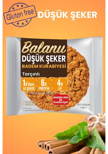 Balanu Düşük Şekerli Tarçınlı Badem Kurabiyesi 50gr X3 Adet