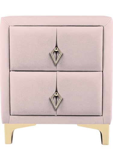Harmony Gold Iki Çekmeceli Komodin- Yatak Odası Kumaş Döşemeli 2 Kapaklı Komodin Modeli Pembe