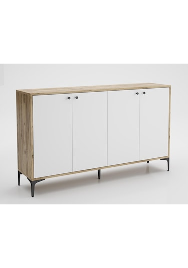 Bessonshome Wood'N Love Hestia 4 Kapaklı Metal Ayaklı 160 Cm Çok Amaçlı Dolap (533004086)