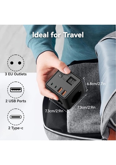 Motion003 1 Adet 7li Coklu Priz Kupu Guc Seridi 3 Ac 2 Usb 2 Tipc 10a Beyaz Siyah