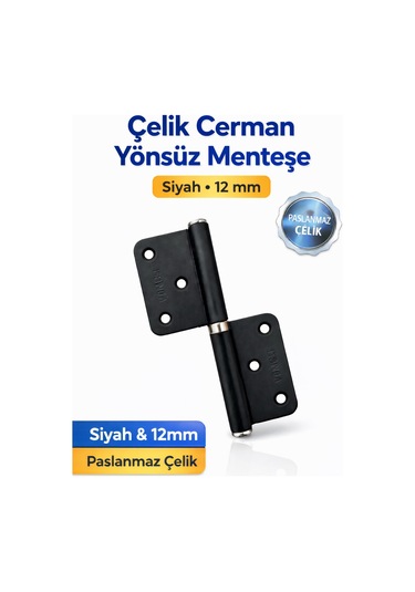 Çelik Cerman Yönsüz Kapı Menteşesi Siyah 12 Mm Paslanmaz Çelik Kapı Menteşesi