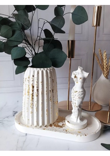 Cre Art Kuru Çiçek Vazosu Dekoratif İç Mekan Seti 160467159 Altın Rengi