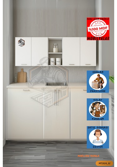 Tamamı Mdf Çok Amaçlı 4 Kapaklı Açık Raflı Üst Dolap Mutfak/banyo